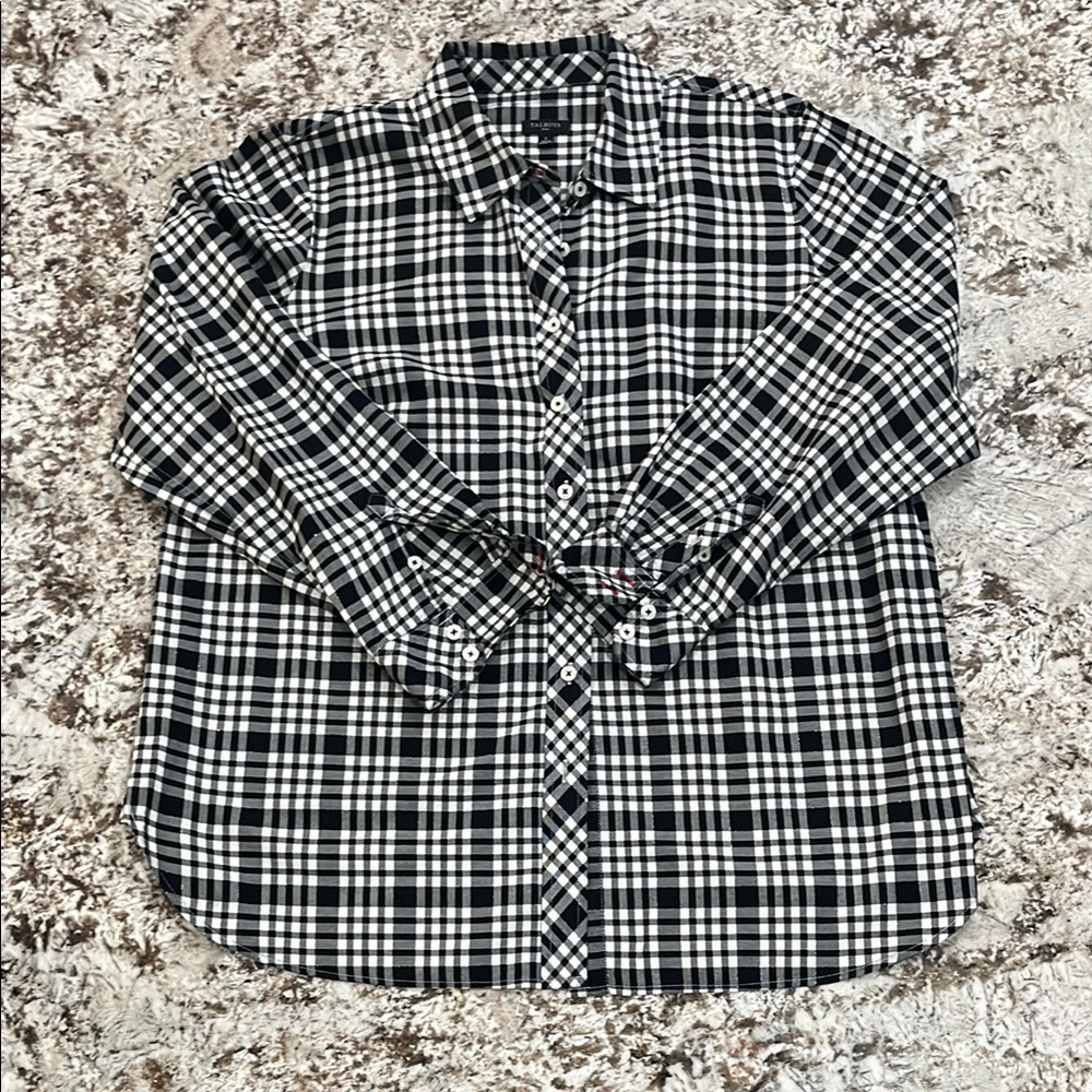 Talbots Women's 0X Black and White Button-Down Shirt | Casual Blouse EUC